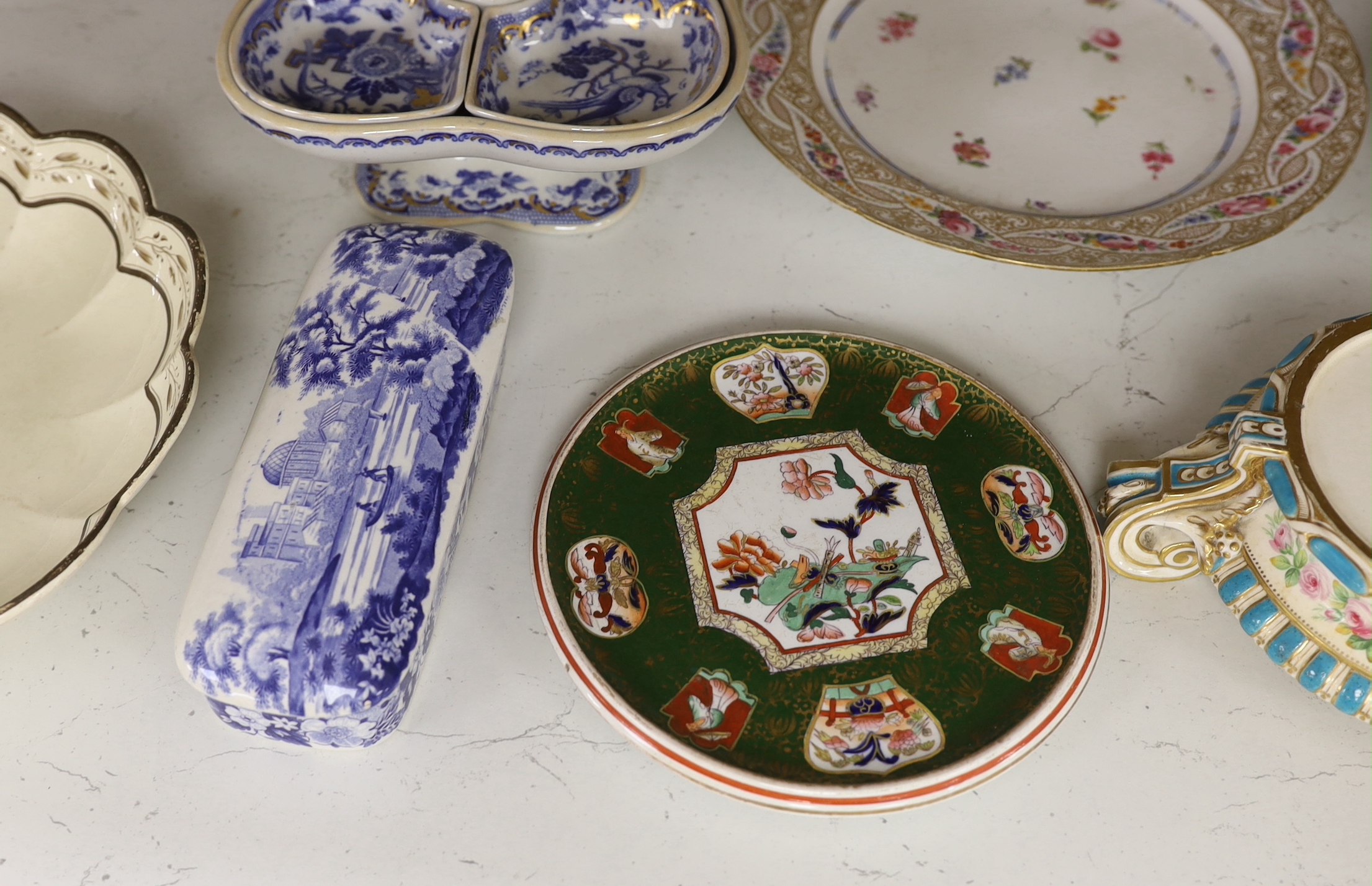 A quantity of various Victorian ceramics including a Wedgwood Queensware dish, 26cm